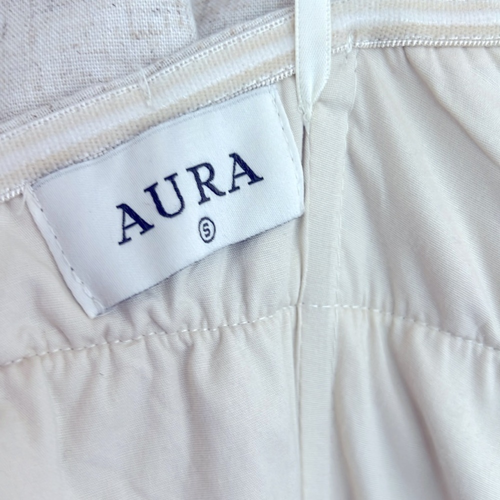 Azura Beige Ruffle Open Back Pockets Linen Capri Wide Leg Jumpsuit Small - Picture 3 of 11